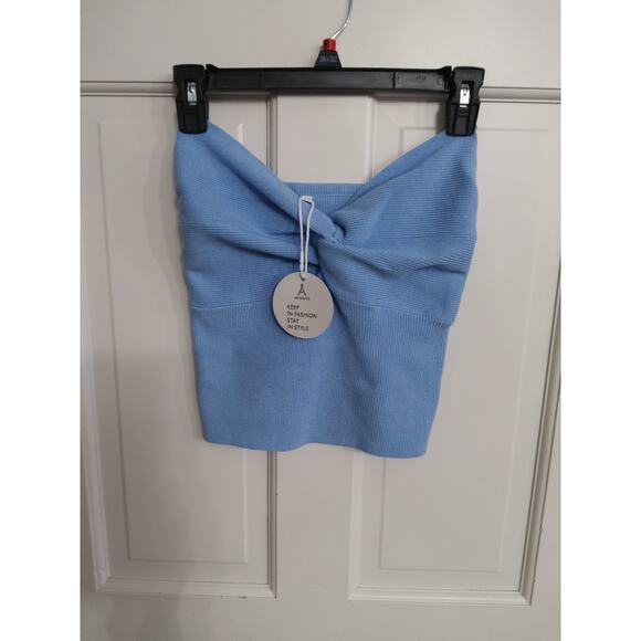 ⏳Anrabees women's blue Twisted knit top crop top ribbed NWT - Picture 1 of 4